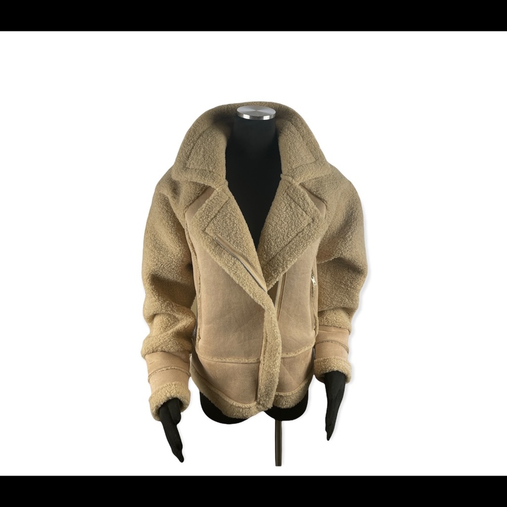 Sherpa and faux suede teddy moto jacket